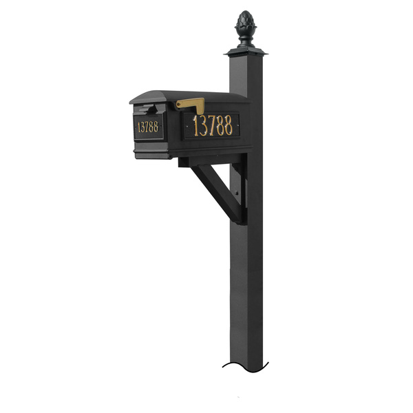 Qualarc Mailbox, (3 Cast Plates) (No Base) Pineapple Finial, (Black) WPD-NB-S3-LM-3P-BLK